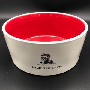 RAE DUNN Deck the Paws Type Set Dog Bowl Red Ivory